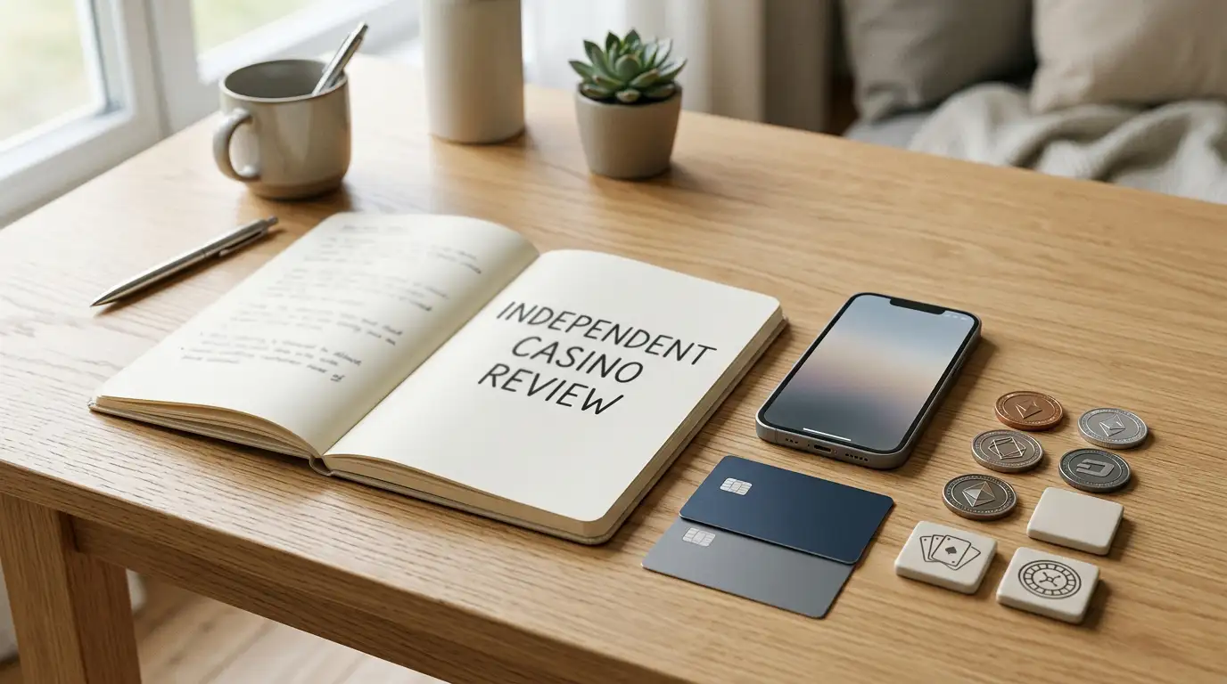 Notebook, payment cards, digital-asset symbols and game tiles arranged on a desk